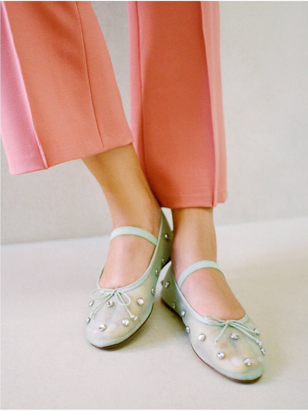 Loeffler Randall Leonie Seafoam Crystal Mesh Ballet Flats